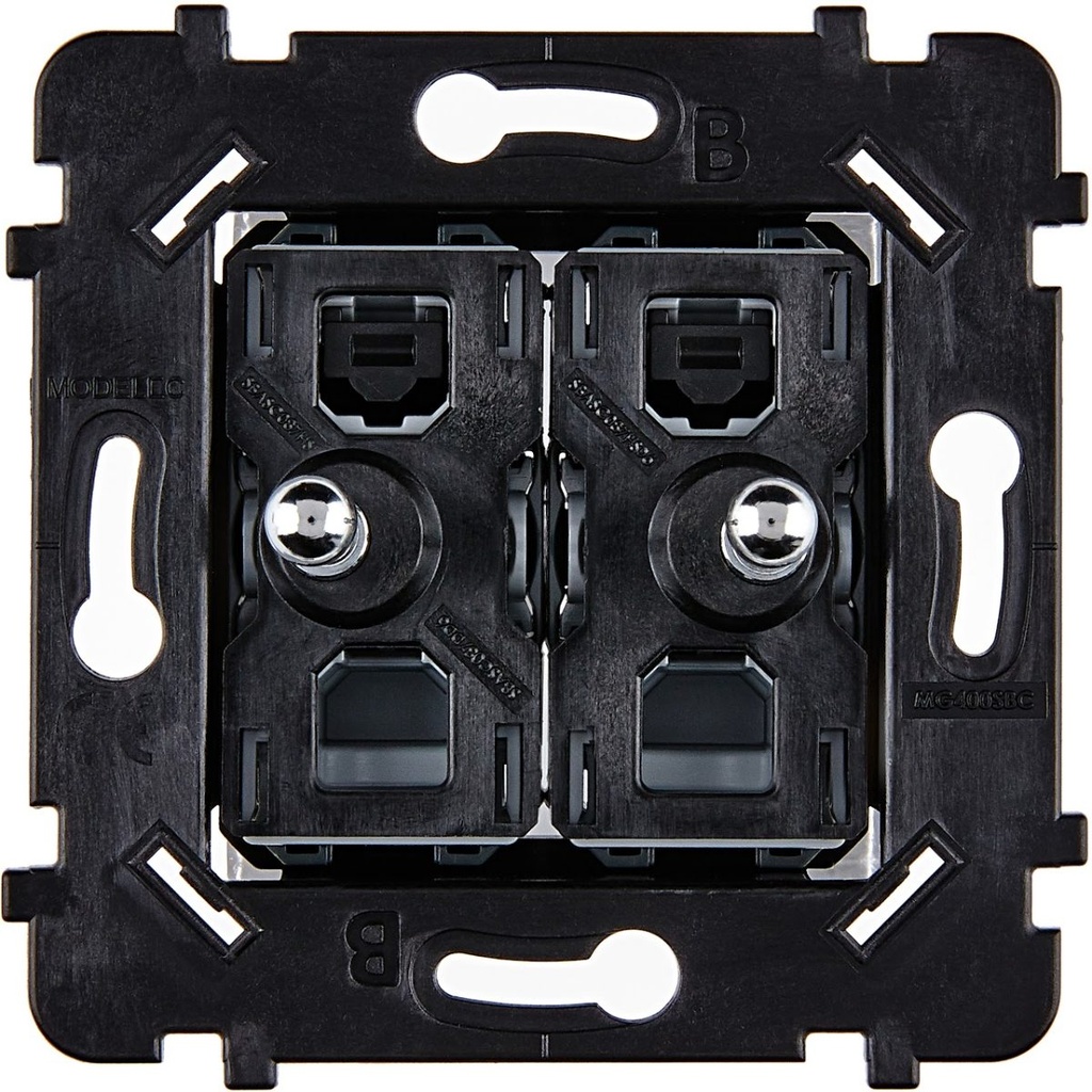 [087020BAC] Mécanisme Connexion Auto, 2 Va-et-Vient (VV) ou Boutons Poussoir (BP), pour façade Simple DESIR / KARO (Acier Brillant)