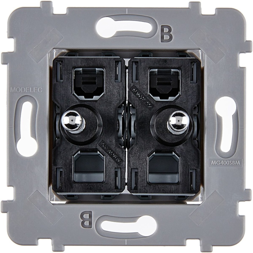 [087020GAC] Mécanisme Connexion Auto, 2 Va-et-Vient (VV) ou Boutons Poussoir (BP), pour façade Simple CONFIDENCE (Acier Brillant)