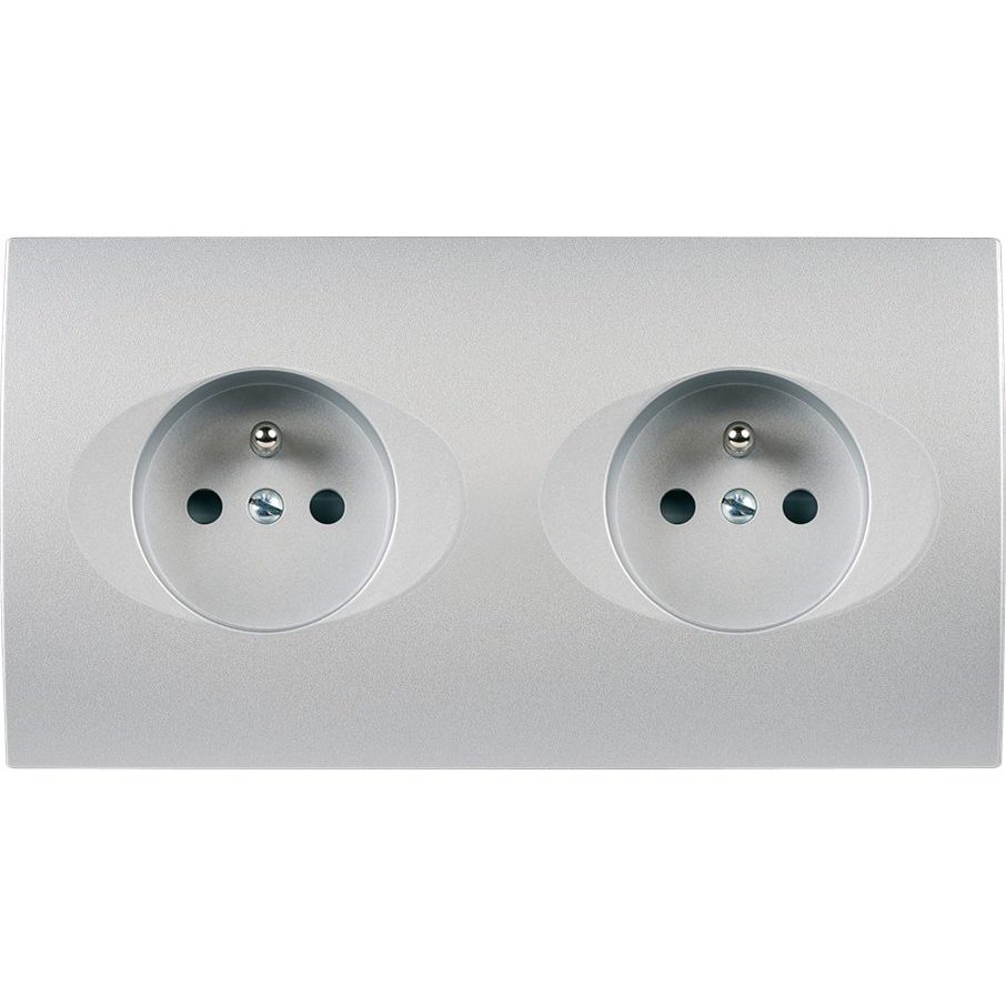 [260212] Façade Double Horizontale KARO, A vis, Plastique, pour 2 Prises de Courant (Aluminium Satin)
