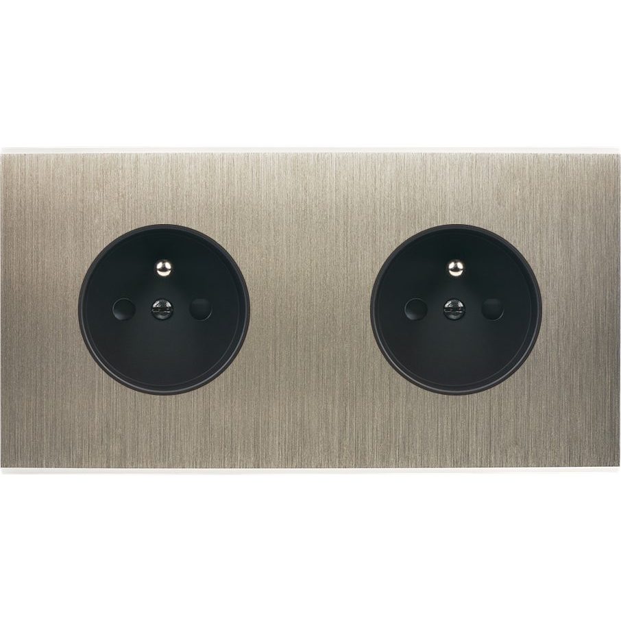 [260412M] Façade Double Horizontale CONFIDENCE, Magnétique, Laiton, pour 2 Prises de Courant (Acier Brossé, N/A SPÉCIFIQUE)