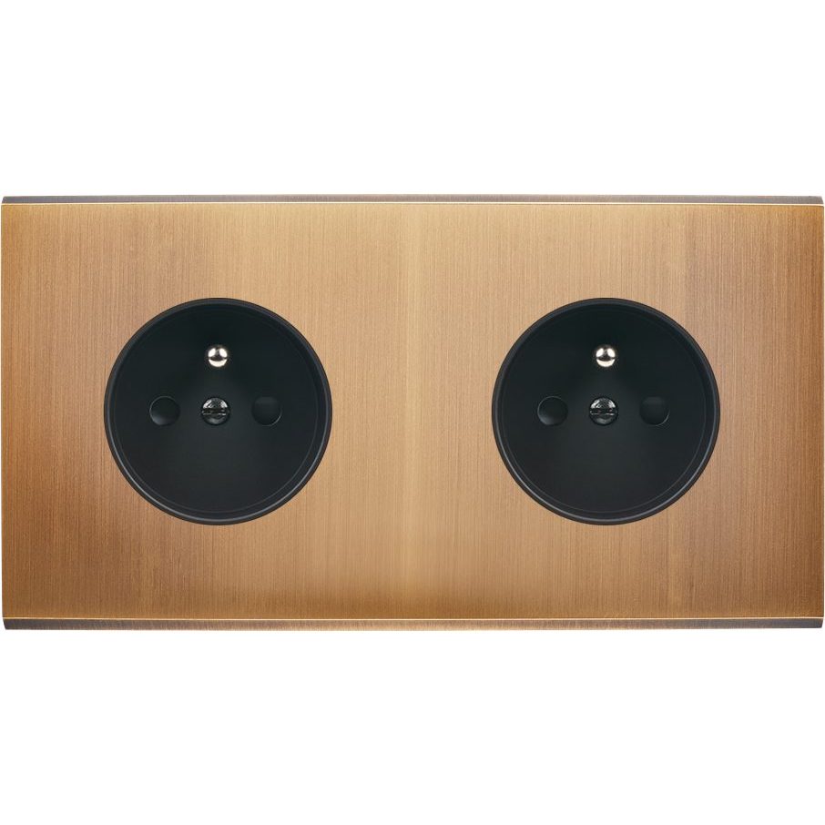 Façade Double Horizontale CONFIDENCE, Magnétique, Laiton, pour 2 Prises de Courant