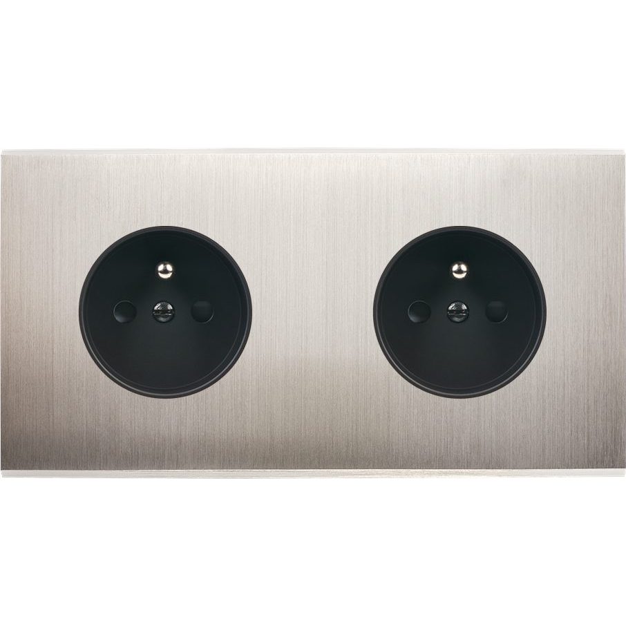 Façade Double Horizontale CONFIDENCE, Magnétique, Laiton, pour 2 Prises de Courant