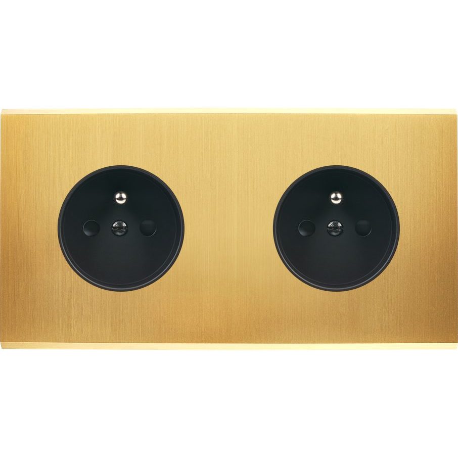 Façade Double Horizontale CONFIDENCE, Magnétique, Laiton, pour 2 Prises de Courant