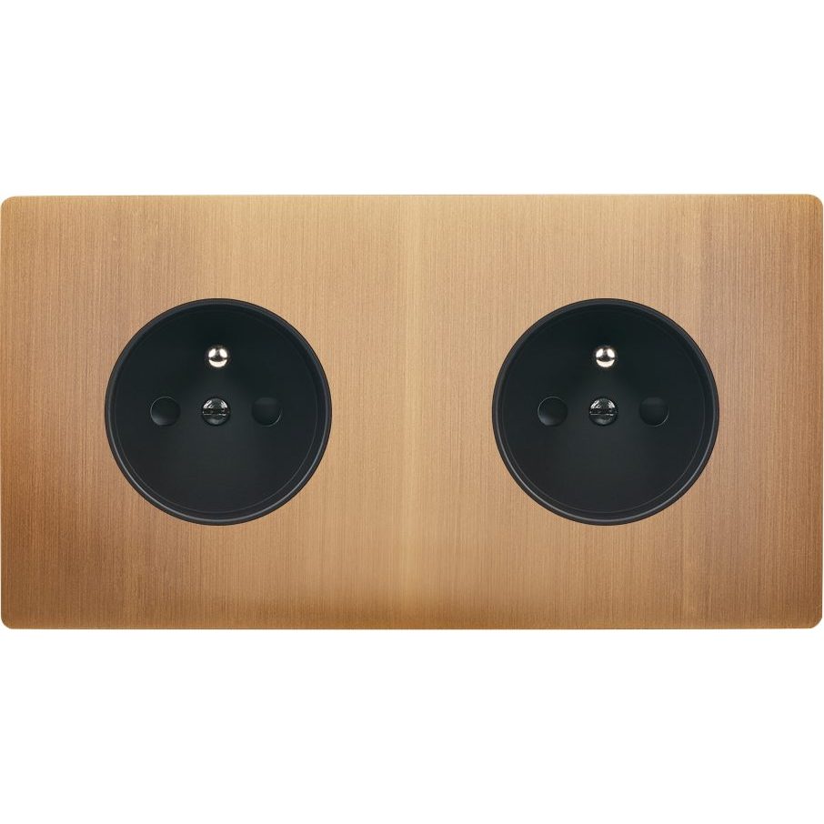 Façade Double Horizontale COLLECTION M, Magnétique, Laiton, pour 2 Prises de Courant