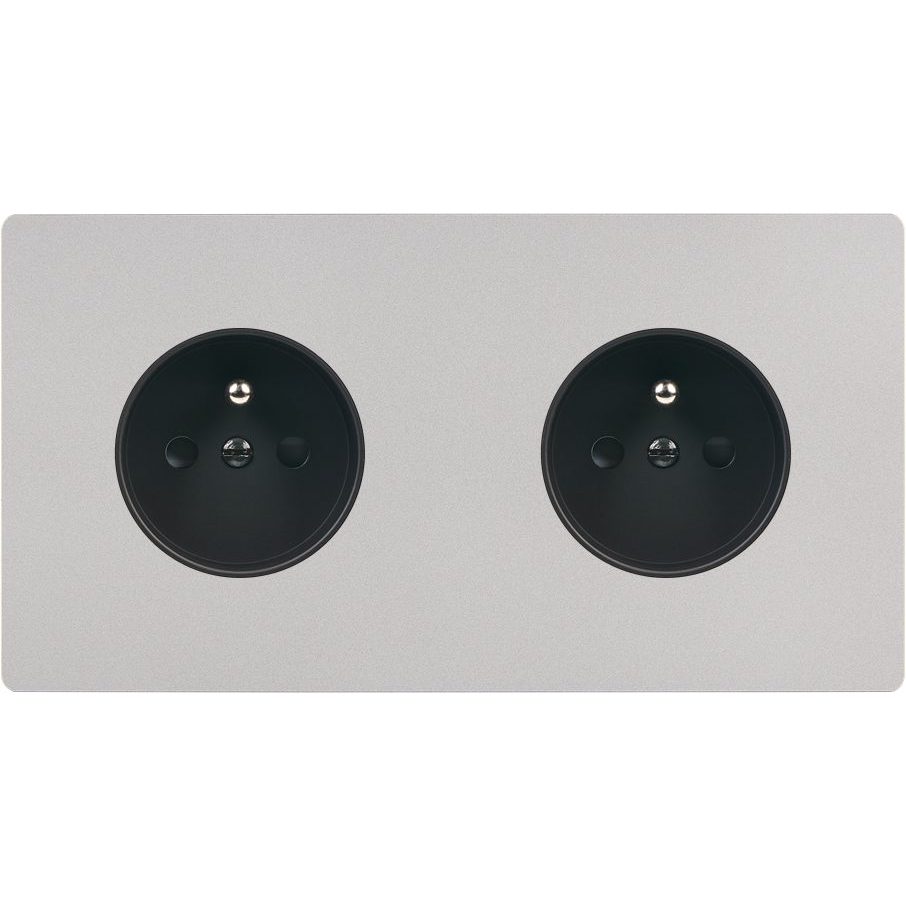 Façade Double Horizontale COLLECTION M, Magnétique, Aluminium, pour 2 Prises de Courant