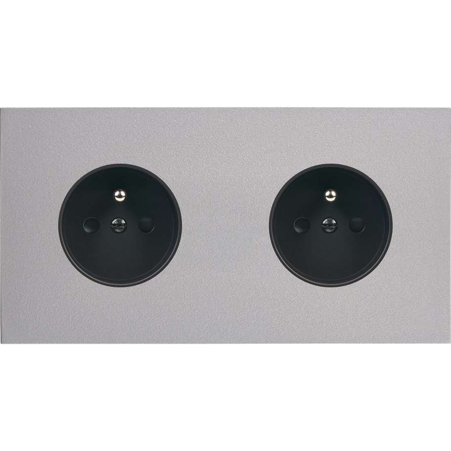[260822] Façade Double Horizontale DESIR, A clip, Résine, pour 2 Prises de Courant (Aluminium Mat, N/A SPÉCIFIQUE)