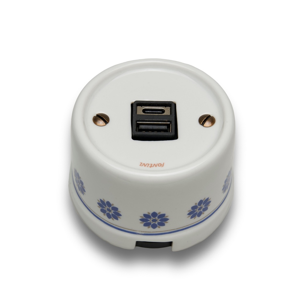 [30766612] Chargeur USB A+C GARBY (Bleu/Argent, avec Passe-Câble)