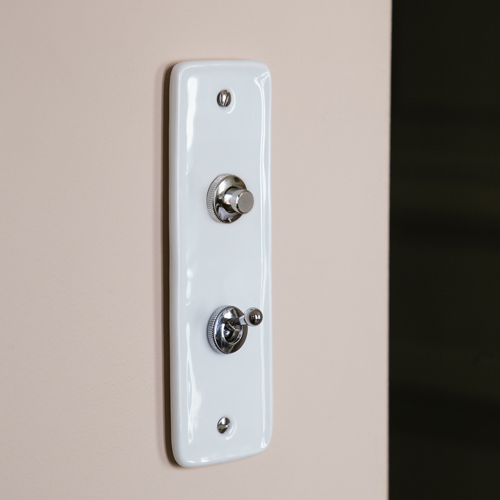 [3-HAUS-BC-BPBPL] Bouton Poussoir push + Bouton Poussoir à levier HAUSSMANN Chromé (Blanc)