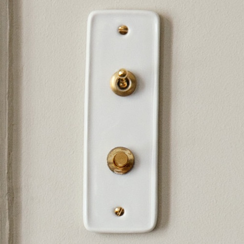 [3-HAUS-BD-BPBPL] Bouton Poussoir Push + Bouton Poussoir à levier HAUSSMANN  Doré (Blanc)