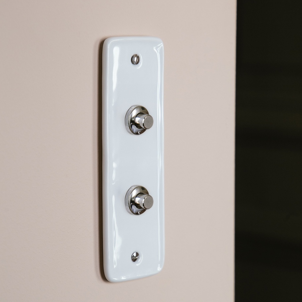 [3-HAUS-BC-2BP] Double Bouton Poussoir Push HAUSSMANN chromé (Blanc)