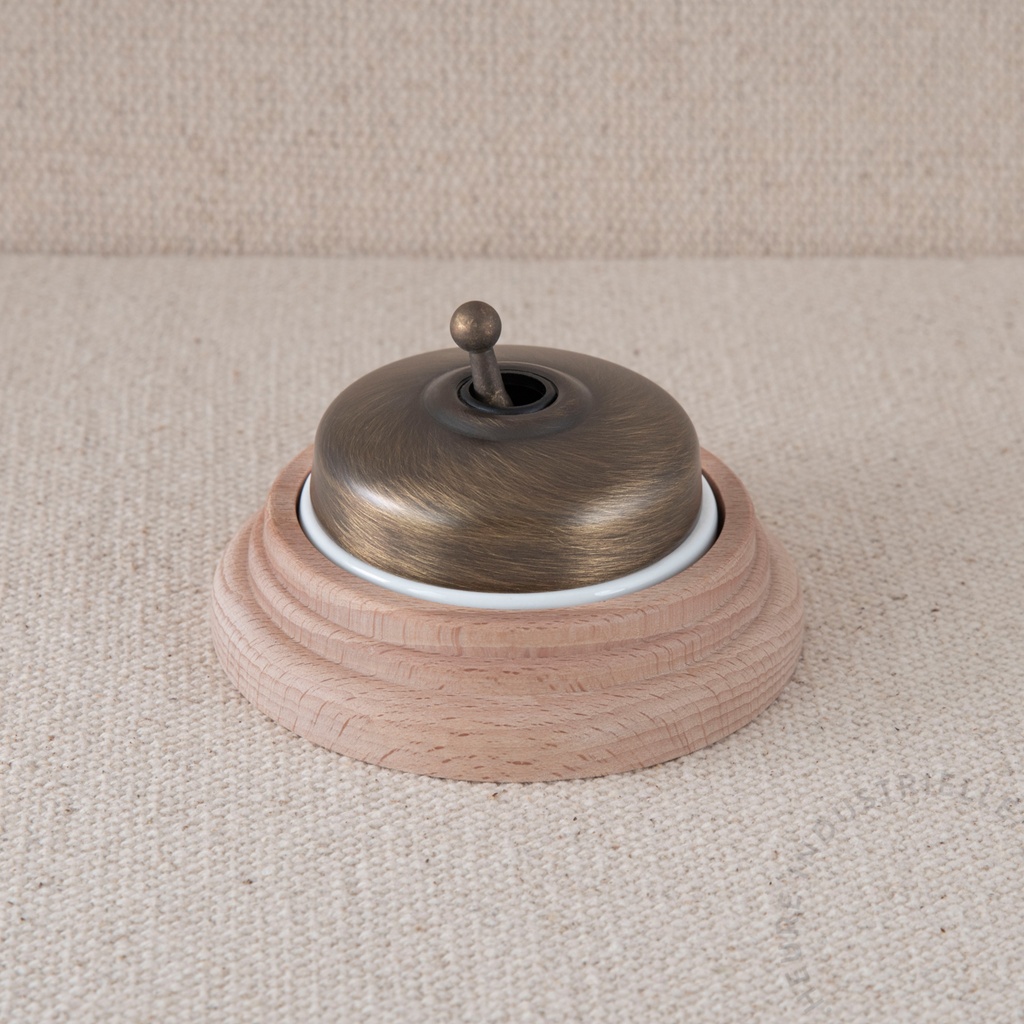 Appareillage complet DIMBLER sur Socle Bois - 1 Bouton Poussoir Dôme Métal