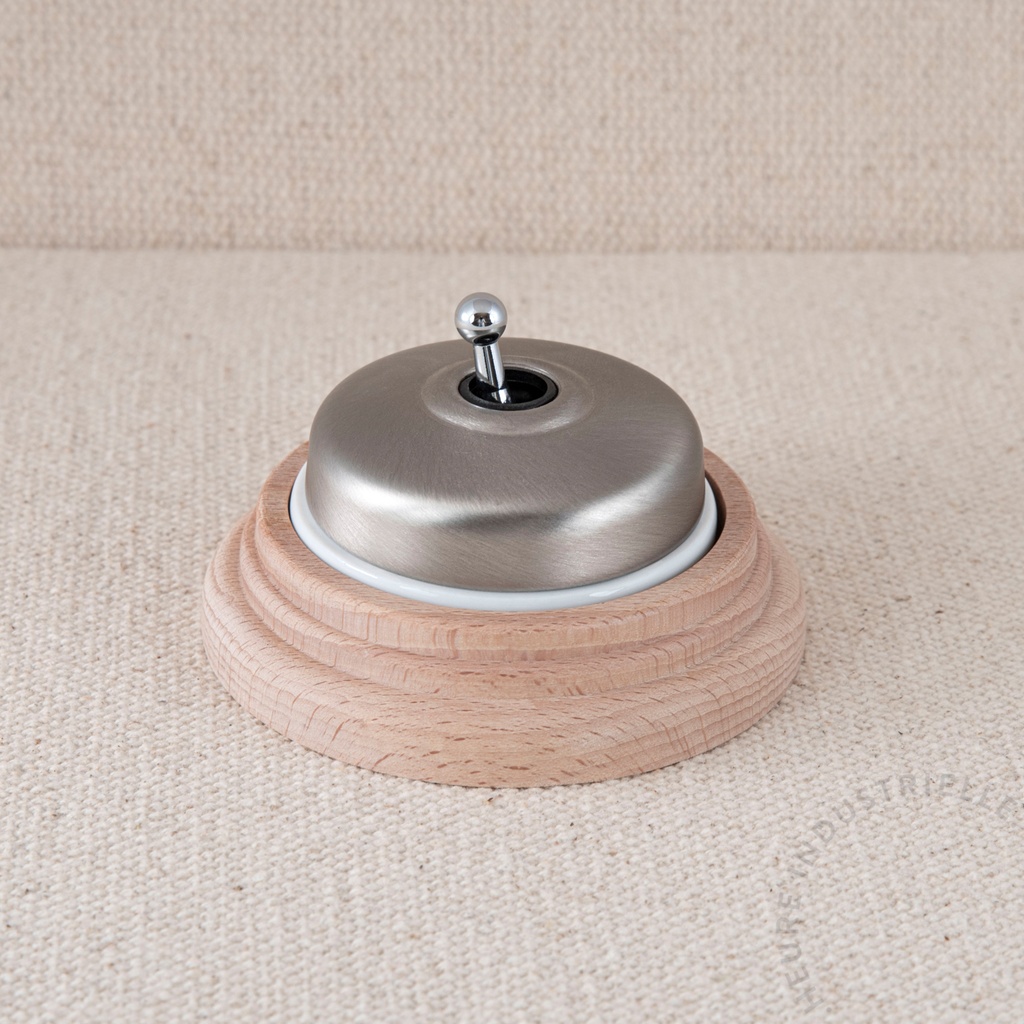 Appareillage complet DIMBLER sur Socle Bois - 1 Bouton Poussoir Dôme Métal