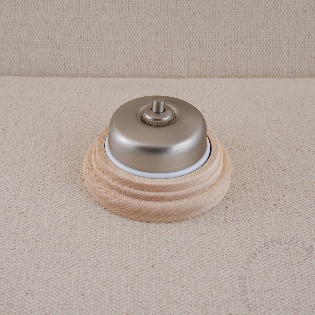 Appareillage complet DIMBLER sur Socle Bois - 1 Bouton Poussoir Rond Dôme Métal