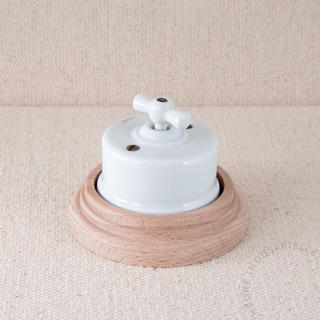 Appareillage complet GARBY sur Socle Bois - 1 Bouton Poussoir Rotatif - Manette Papillon