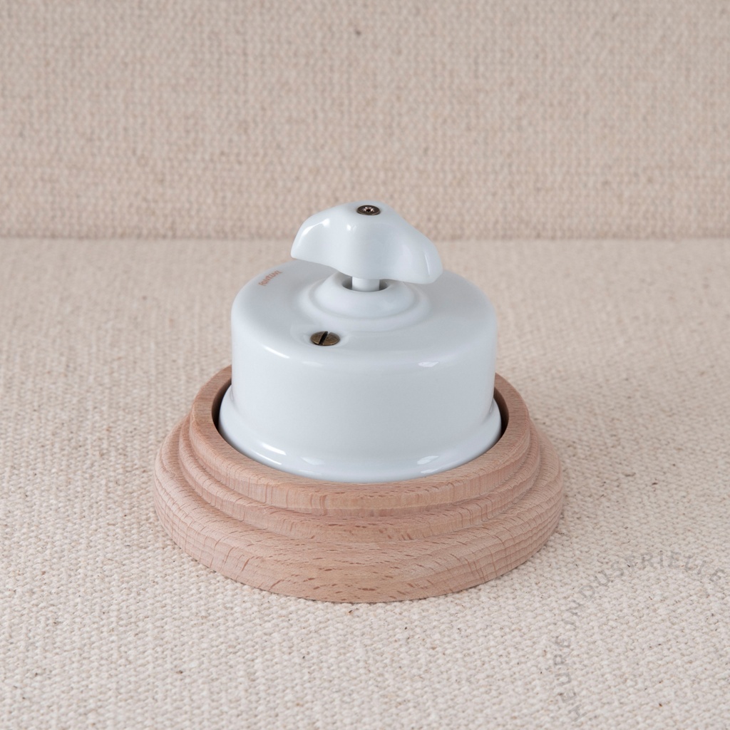 Appareillage complet GARBY sur Socle Bois - 1 Bouton Poussoir Rotatif - Manette Rétro