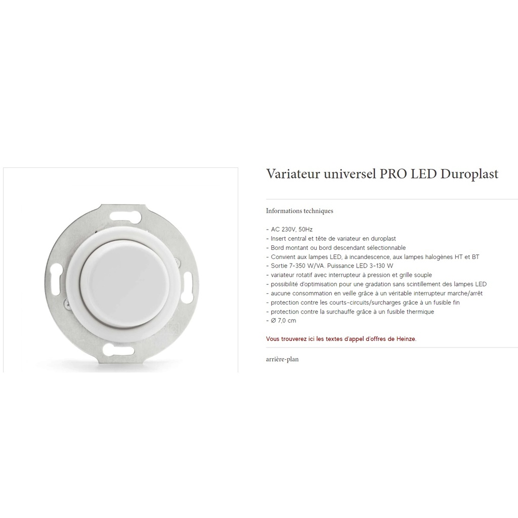 Mécanisme DUROPLAST - Variateur rotatif universel PRO LED 3-130W / 7-350W/VA
