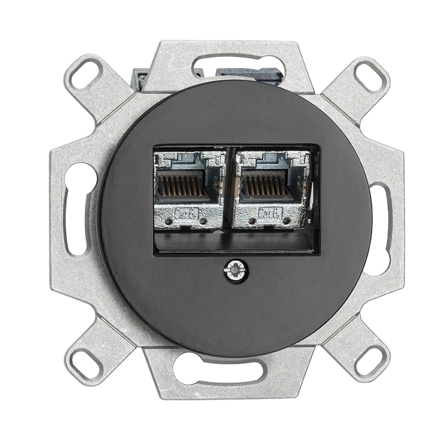 Mécanisme PORCELAINE NOIRE - Prise RJ45 double Cat.6
