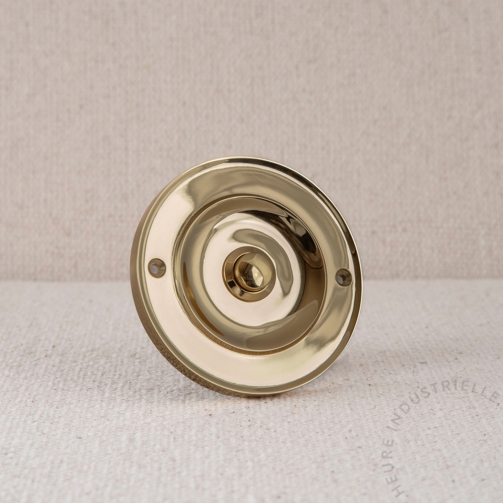 [BS186/MP] Bouton de sonnette filaire 12V rond moulure concentrique (Laiton Poli)