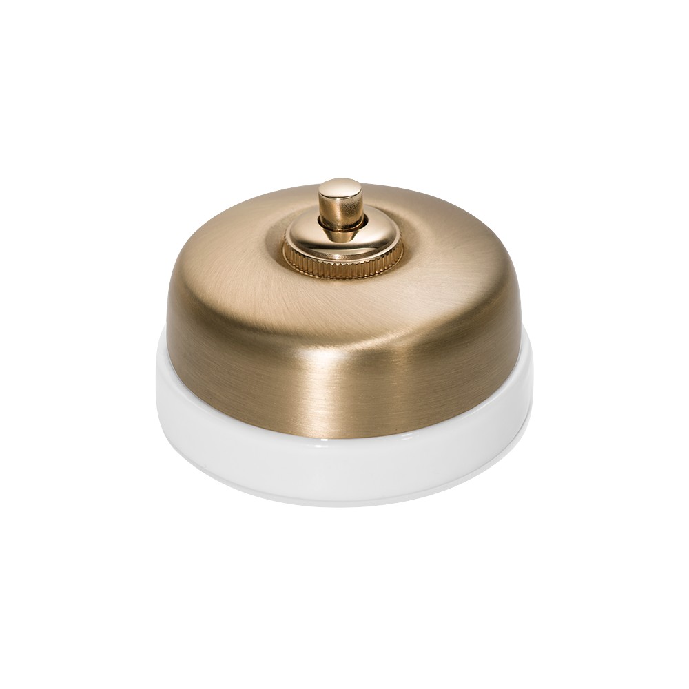 Bouton Poussoir rond DIMBLER Métal base porcelaine blanche avec passe-câble