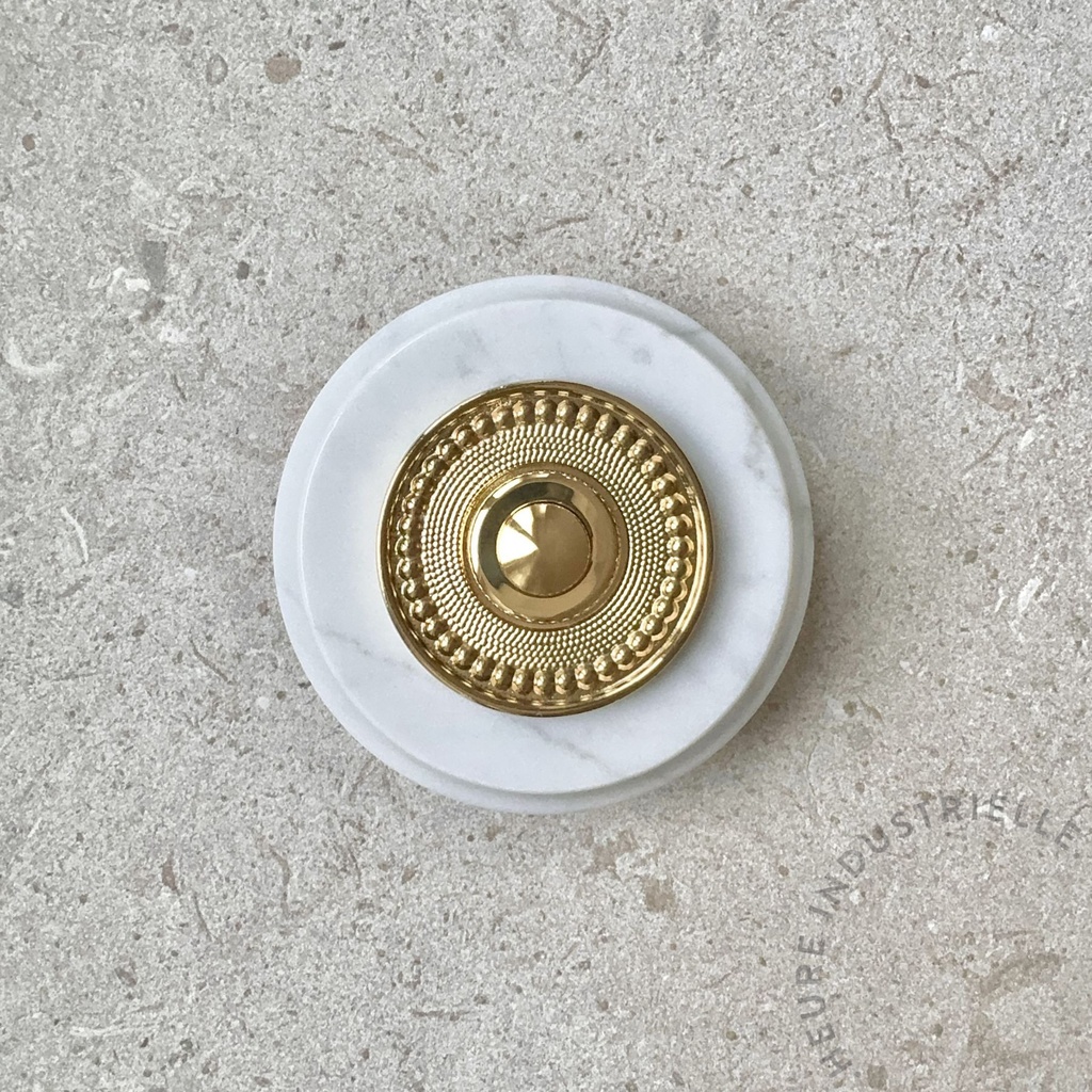 Bouton de Sonnette Rond en Marbre 12 V Collerette Perlée Laiton