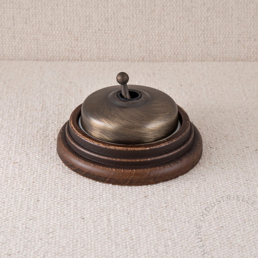 Appareillage complet DIMBLER sur Socle Bois - 1 Bouton Poussoir Dôme Métal