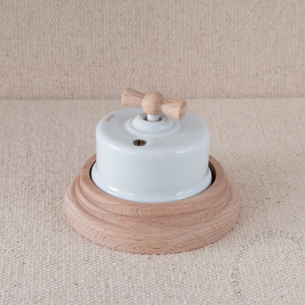 Appareillage complet GARBY sur Socle Bois - 1 Bouton Poussoir Rotatif - Manette Papillon