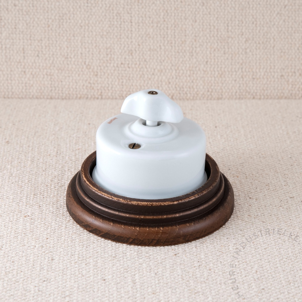 Appareillage complet GARBY sur Socle Bois - 1 Bouton Poussoir Rotatif - Manette Rétro